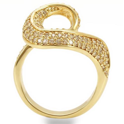 0W317 Gold Brass Ring featuring a clear AAA Grade CZ stone, showcasing its elegant design and luxurious gold finish.