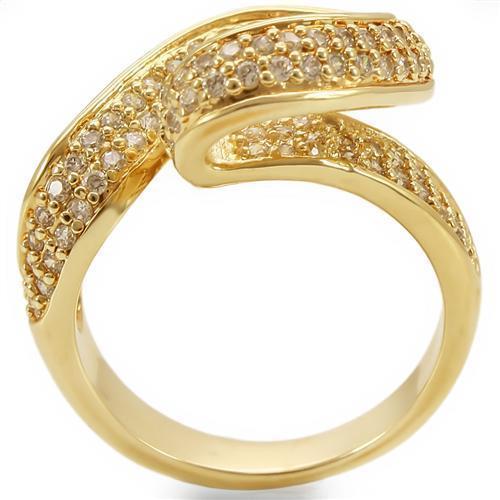 0W317 Gold Brass Ring featuring a clear AAA Grade CZ stone, showcasing its elegant design and luxurious gold finish.