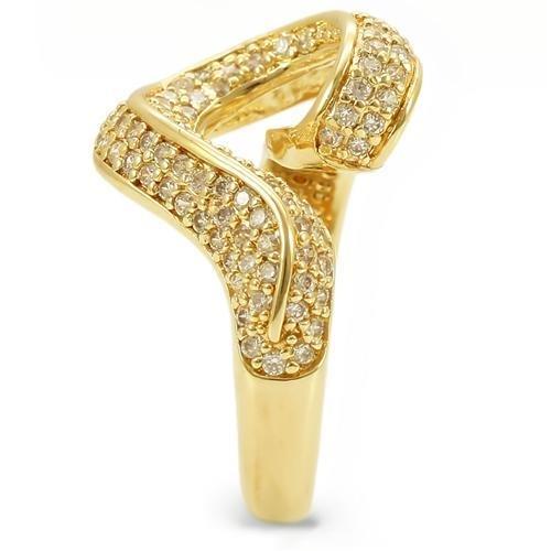 0W317 Gold Brass Ring featuring a clear AAA Grade CZ stone, showcasing its elegant design and luxurious gold finish.