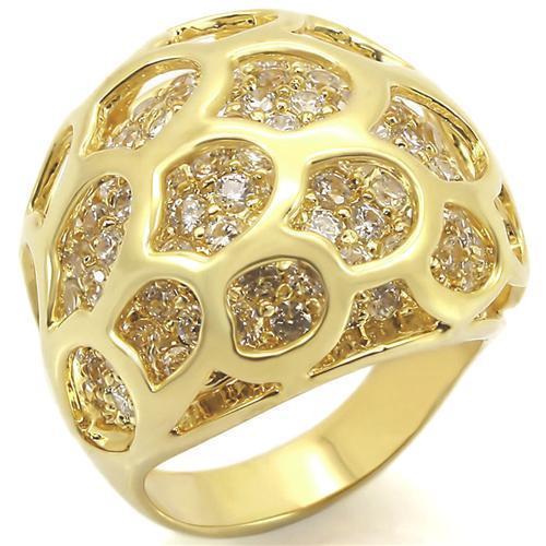 0W318 Gold Brass Ring featuring a clear AAA Grade CZ stone, elegantly designed for any occasion.