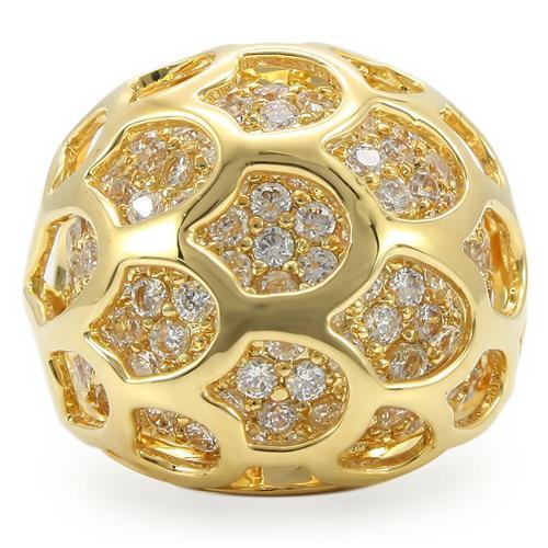 0W318 Gold Brass Ring featuring a clear AAA Grade CZ stone, elegantly designed for any occasion.