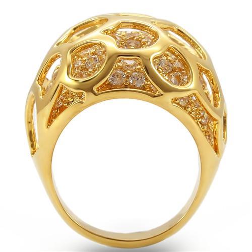 0W318 Gold Brass Ring featuring a clear AAA Grade CZ stone, elegantly designed for any occasion.