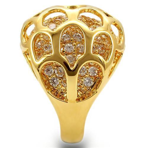 0W318 Gold Brass Ring featuring a clear AAA Grade CZ stone, elegantly designed for any occasion.