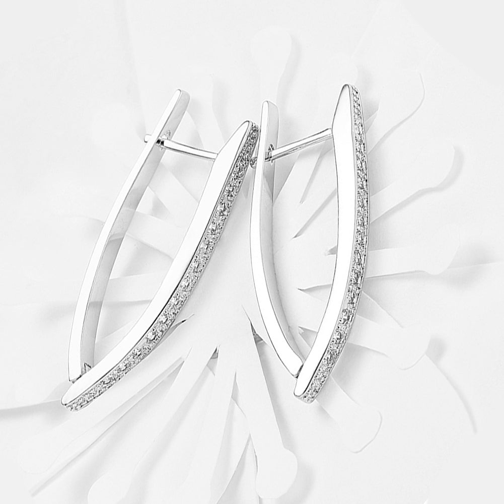 Elegant 1.00 CT Dangling Pave Teardrop Earrings in 14K White Gold, featuring sparkling pave crystals and a lightweight design.