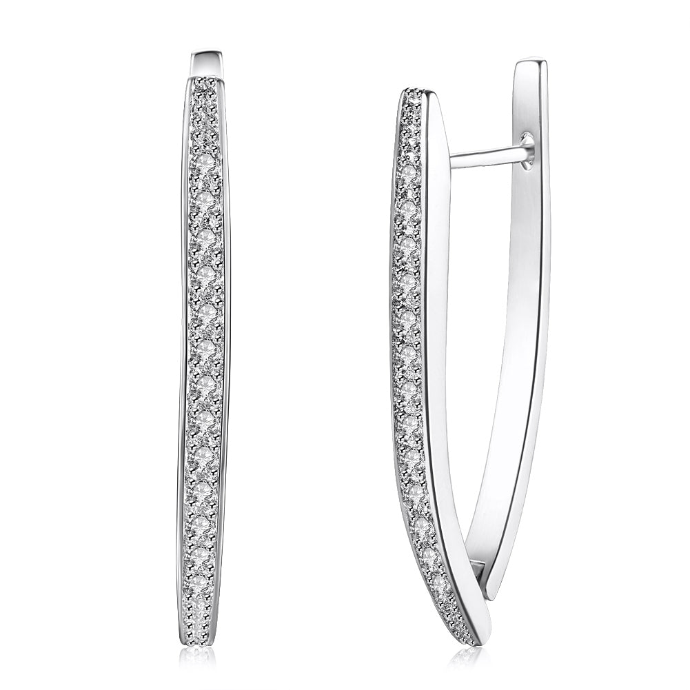 Elegant 1.00 CT Dangling Pave Teardrop Earrings in 14K White Gold, featuring sparkling pave crystals and a lightweight design.