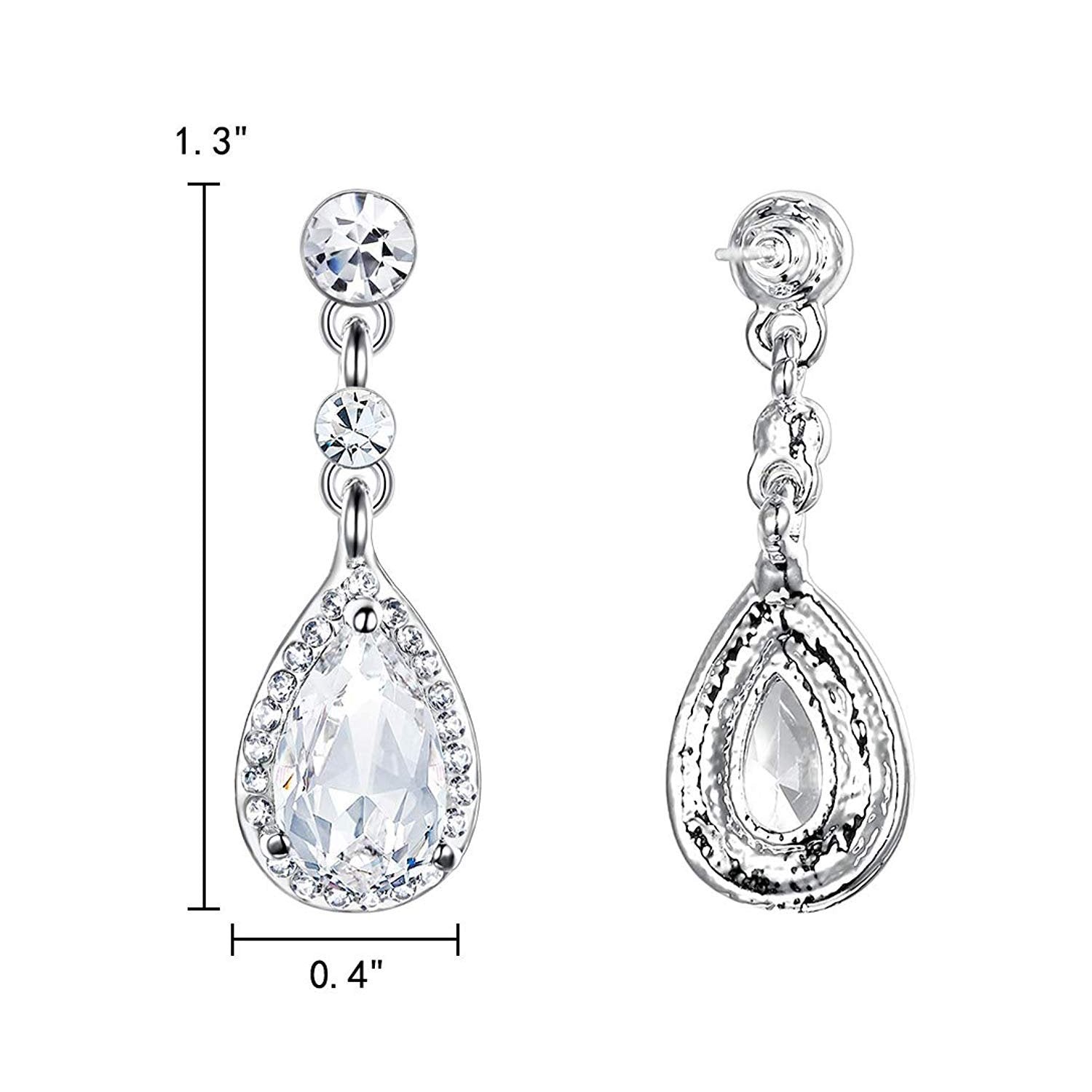 Elegant 1.00 Ct Pear Cut Teardrop Earrings in 18K white gold plating, embellished with sparkling Austrian crystals.