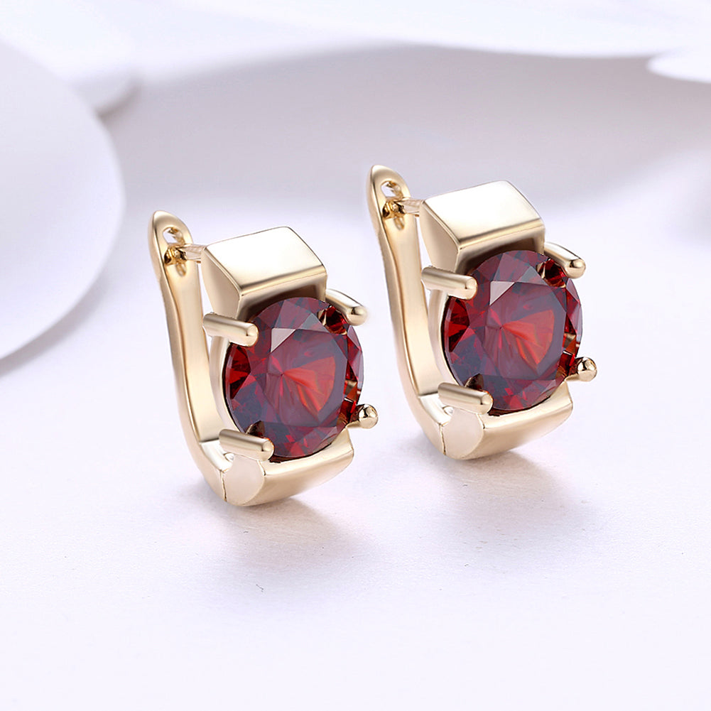 Elegant 1.00 Ct Ruby Round Cut Huggie Earring in 18K Gold Plated, showcasing its vibrant ruby and luxurious gold finish.