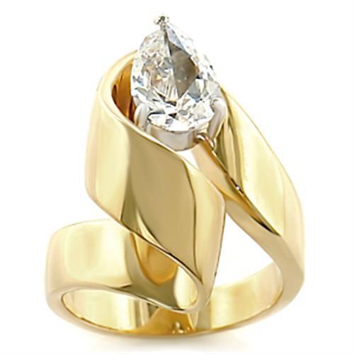 Elegant Gold and Rhodium Brass Ring featuring a clear AAA Grade CZ center stone, showcasing a luxurious design.