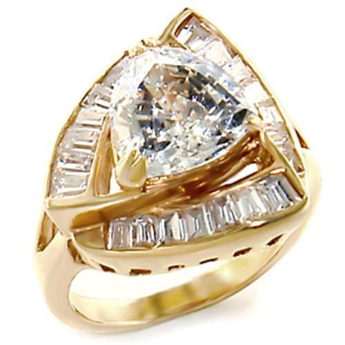 10529 Gold Brass Ring featuring a clear AAA Grade CZ stone, elegantly designed for versatile wear.