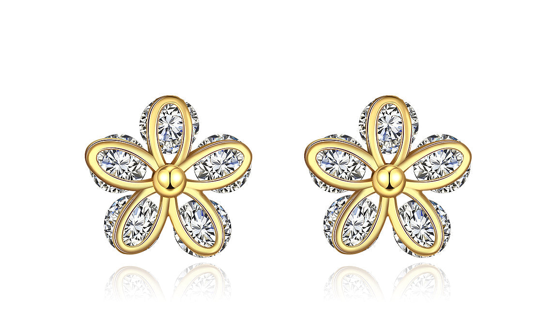 Elegant 14K Gold Plated White Elements Pav'e Paisley Stud Earrings with intricate design and sparkling stones.