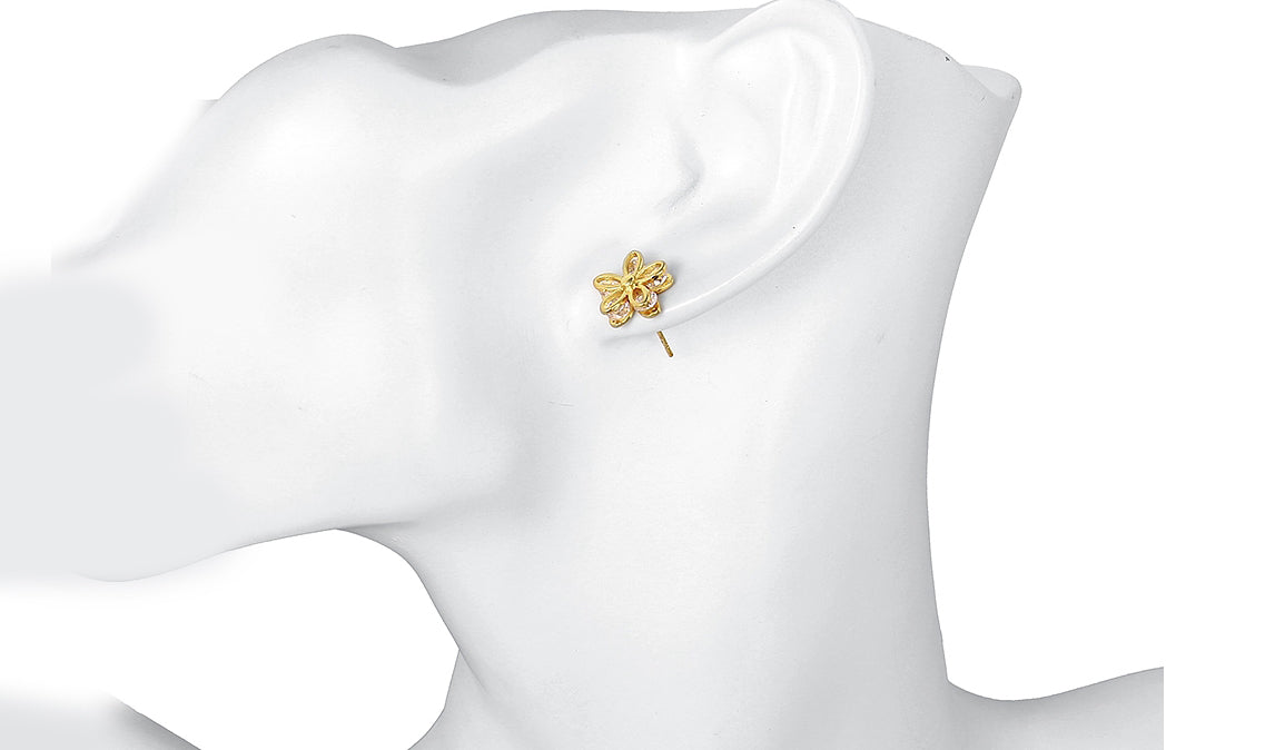 Elegant 14K Gold Plated White Elements Pav'e Paisley Stud Earrings with intricate design and sparkling stones.