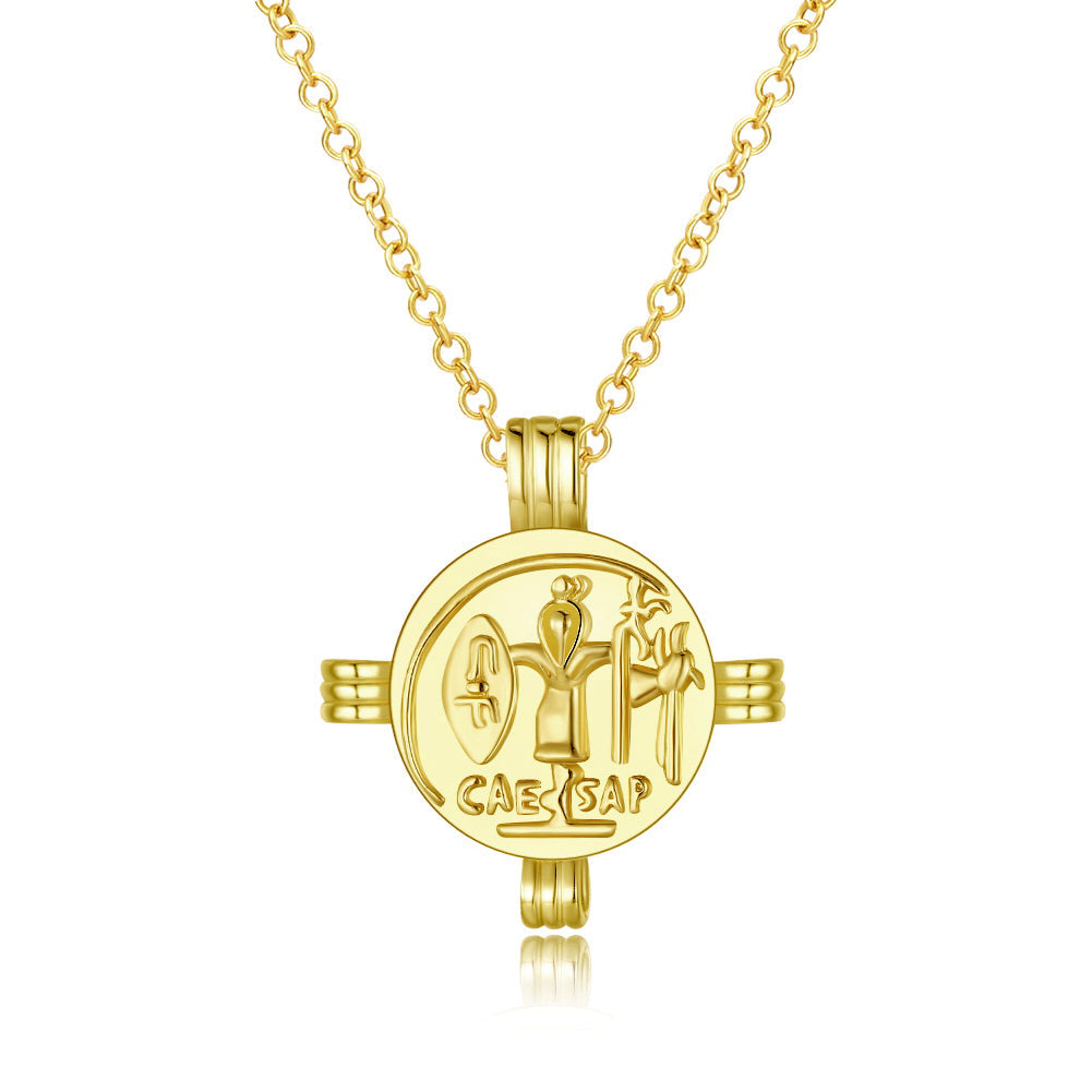 14K Gold Plating Ceaser Palace Medallion Pendant Necklace featuring a unique design and link chain.