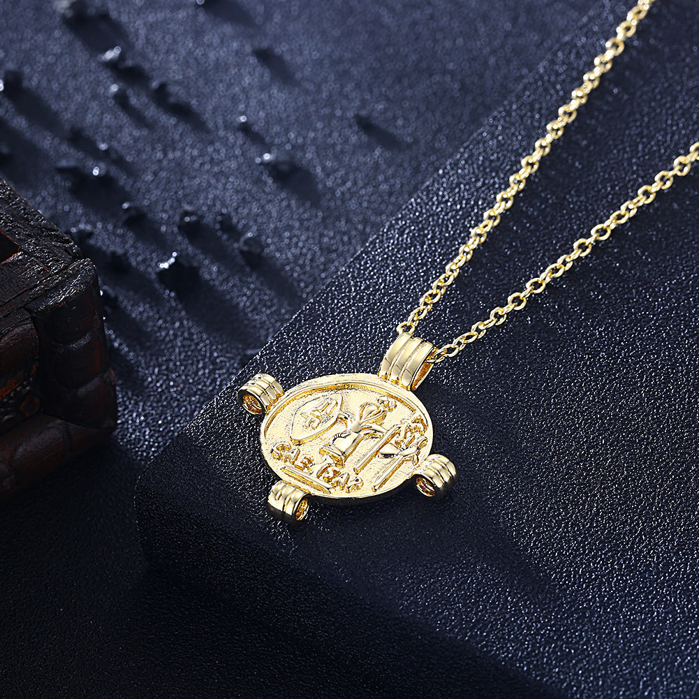 14K Gold Plating Ceaser Palace Medallion Pendant Necklace featuring a unique design and link chain.