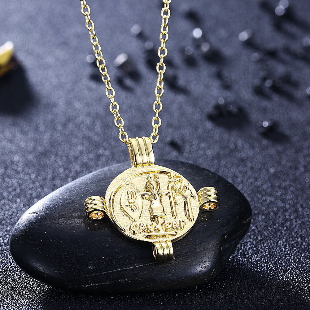 14K Gold Plating Ceaser Palace Medallion Pendant Necklace featuring a unique design and link chain.