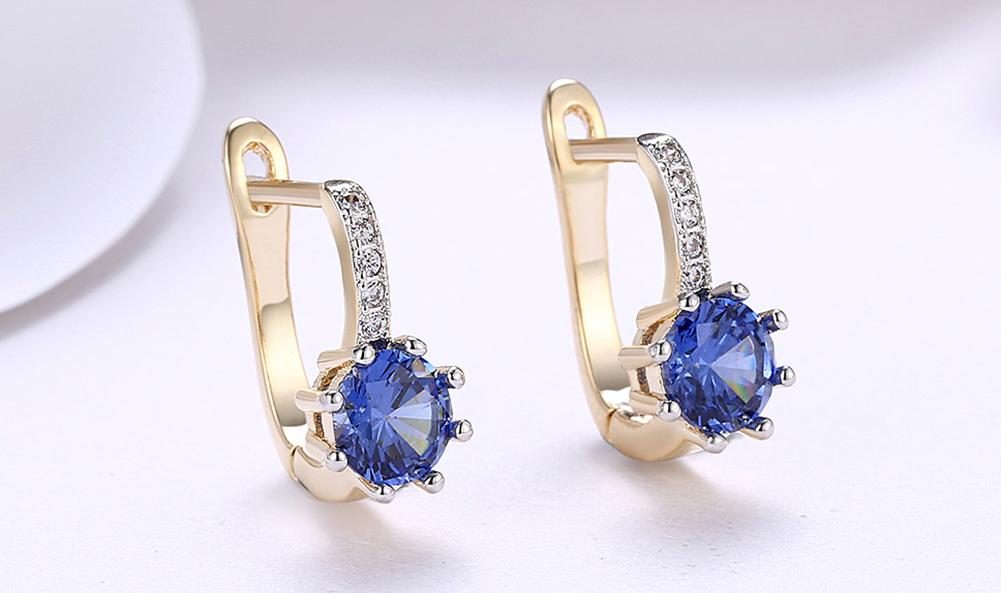 Elegant 14K Gold Plating Starburst Leverback Earrings featuring Austrian elements in white and blue options.