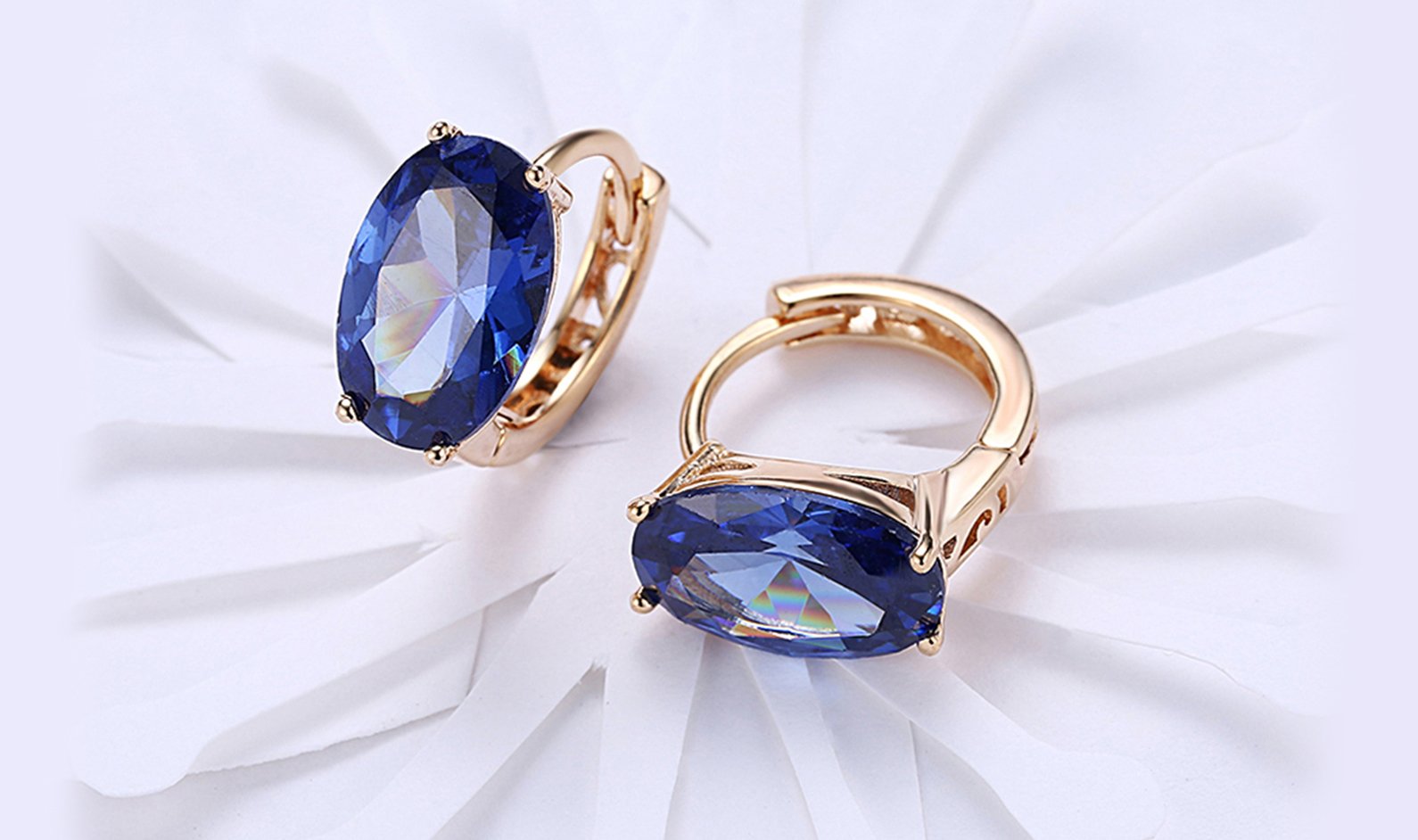 Elegant 14K Gold Plating Large Diamond Cut Clip On Earrings in purple and blue options, showcasing their stunning design and craftsmanship.