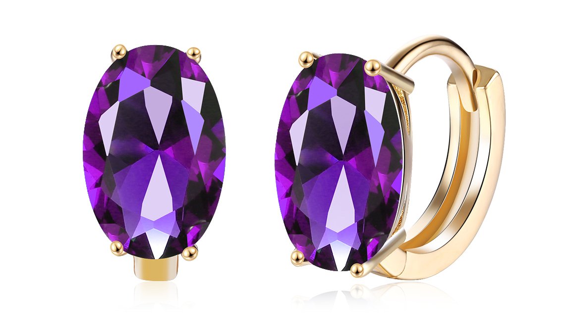 Elegant 14K Gold Plating Large Diamond Cut Clip On Earrings in purple and blue options, showcasing their stunning design and craftsmanship.