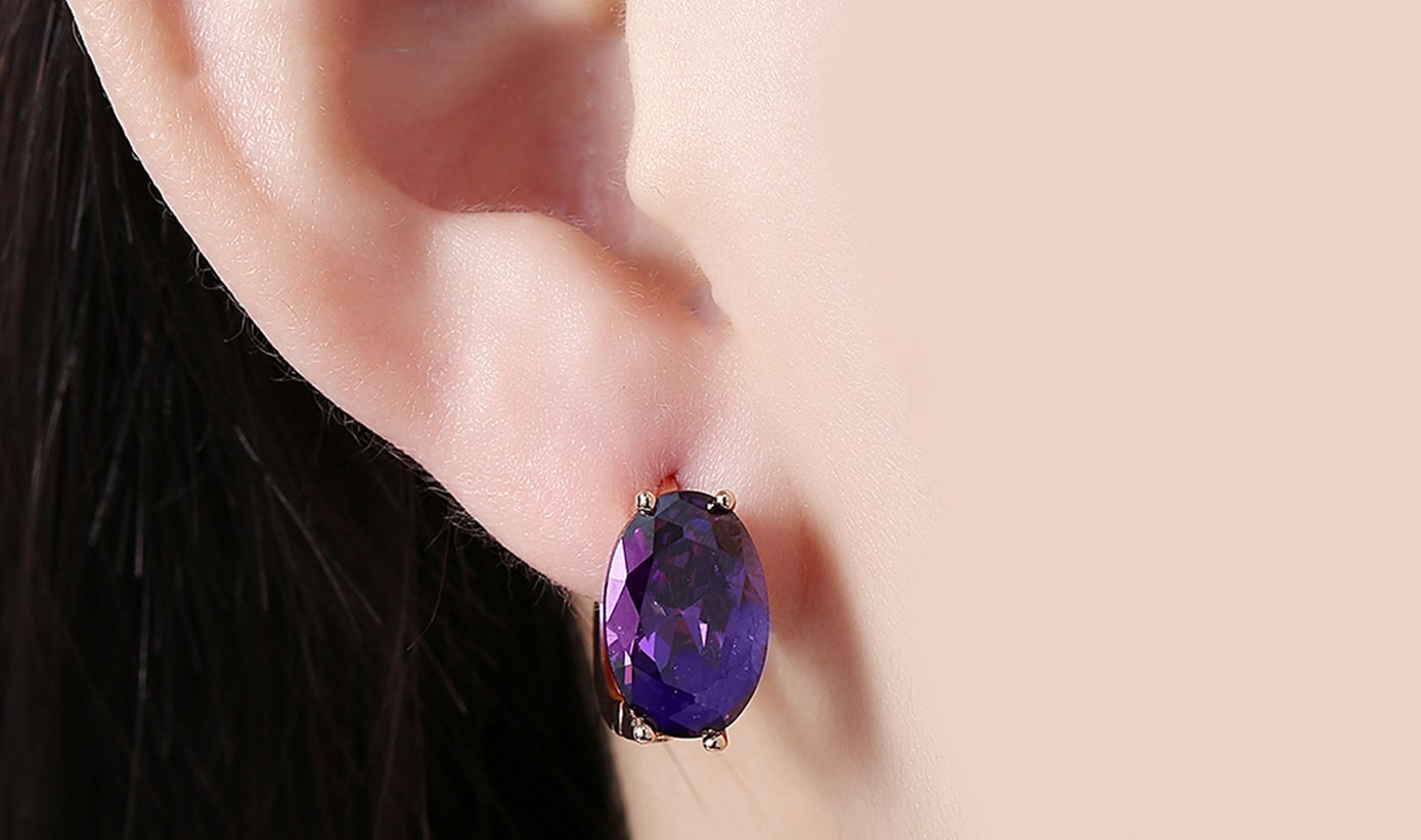 Elegant 14K Gold Plating Large Diamond Cut Clip On Earrings in purple and blue options, showcasing their stunning design and craftsmanship.