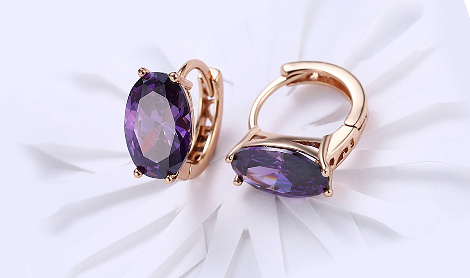 Elegant 14K Gold Plating Large Diamond Cut Clip On Earrings in purple and blue options, showcasing their stunning design and craftsmanship.