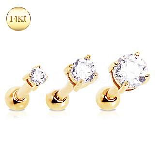 14Kt yellow gold cartilage earring featuring a clear prong set cubic zirconia, designed for elegance and comfort.