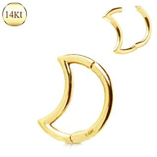 14Kt Yellow Gold Crescent Moon Seamless Clicker Ring showcasing a unique crescent moon design with a smooth finish.