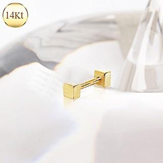 14Kt Yellow Gold Cubed Cartilage Earring with cube-shaped ends and a sleek design, perfect for cartilage piercings.