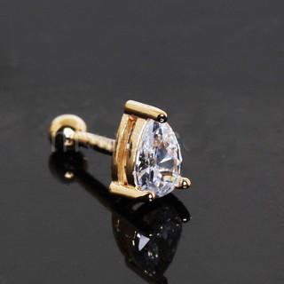 14Kt Yellow Gold Prong Set Teardrop Cartilage Earring featuring a clear cubic zirconia in a secure prong setting.