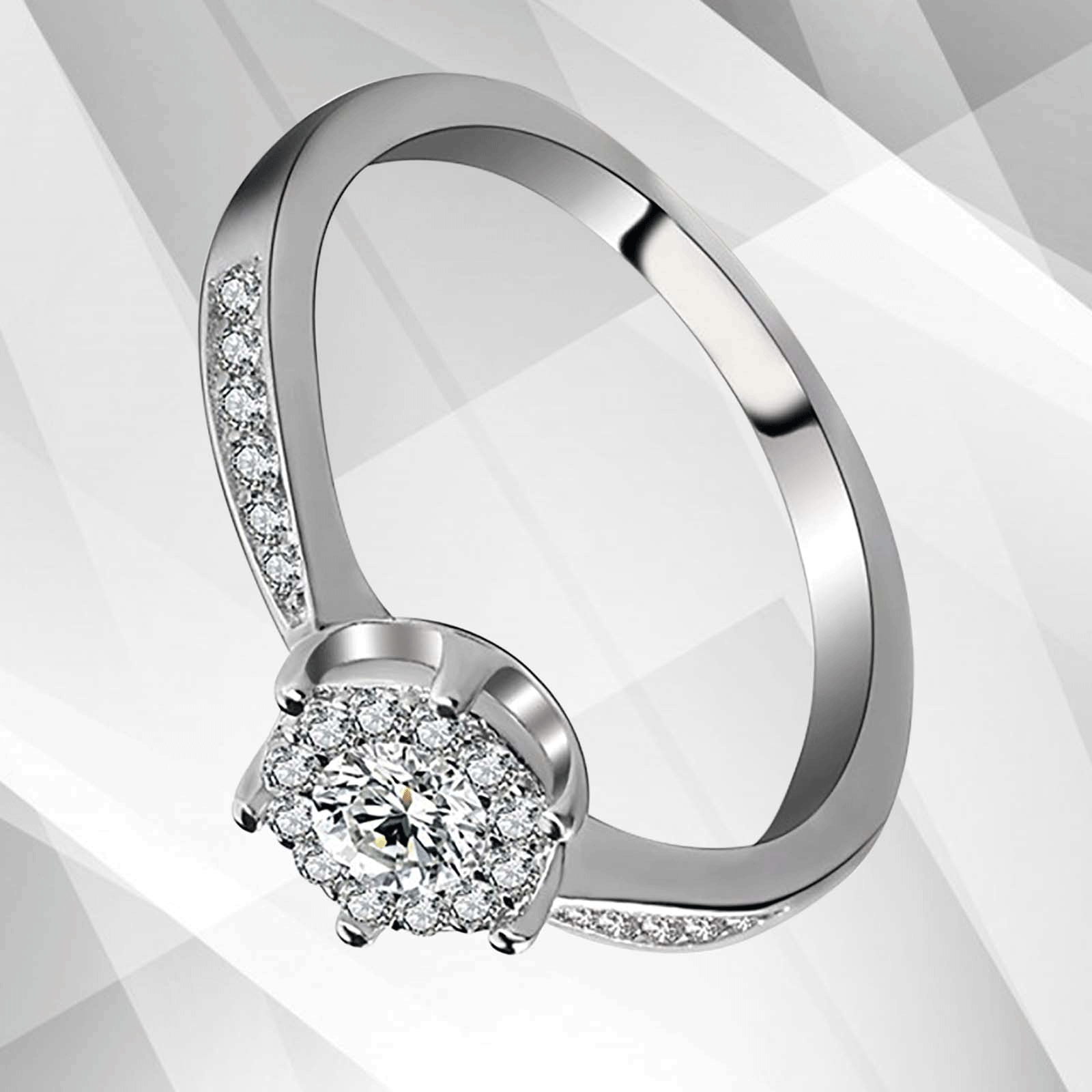 1.68Ct Round-Cut Halo Bridal Engagement Ring featuring 28 CZ diamonds set in 18K white gold, showcasing a stunning design.