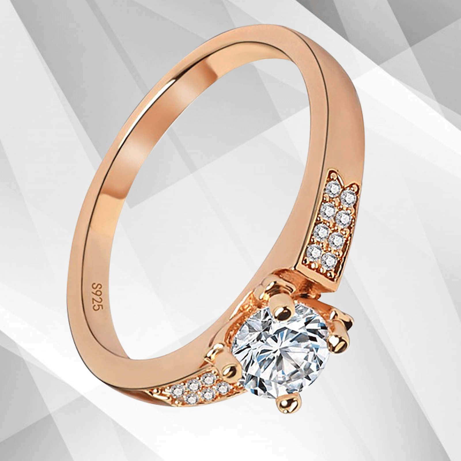 1.68Ct Round-Cut CZ Diamond Solitaire Bridal Engagement Ring in 18Ct Rose Gold with a contemporary 6 claw prong setting.