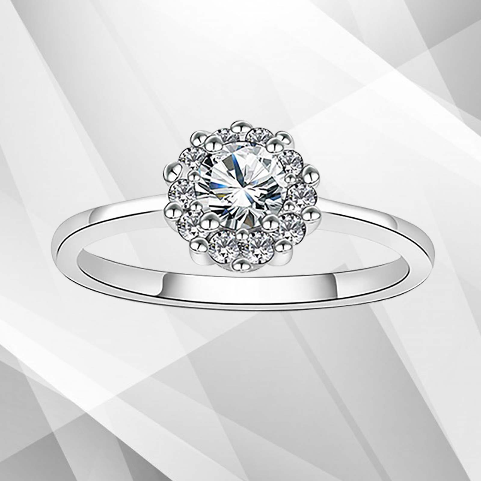 1.8Ct Round-Cut CZ Diamonds Halo Bridal Engagement Ring in 9Ct White Gold, showcasing its elegant design and sparkling diamonds.