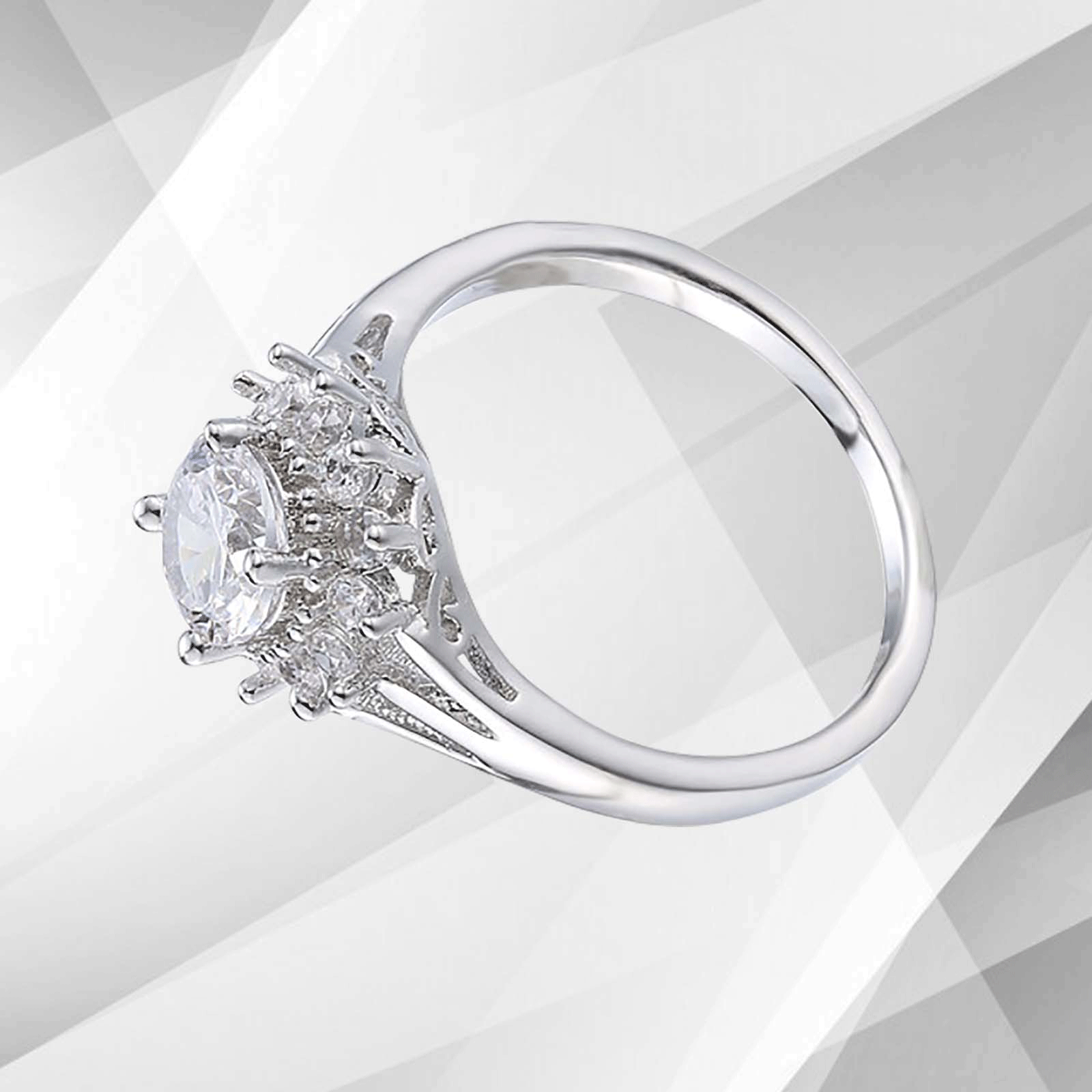 1.8Ct Round-Cut Diamond Cushion Halo Bridal Engagement Ring in 18K white gold, featuring a sparkling central diamond surrounded by a halo of smaller stones.