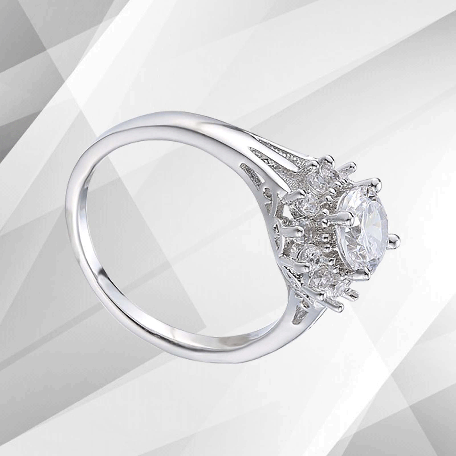 1.8Ct Round-Cut Diamond Cushion Halo Bridal Engagement Ring in 18K white gold, featuring a sparkling central diamond surrounded by a halo of smaller stones.