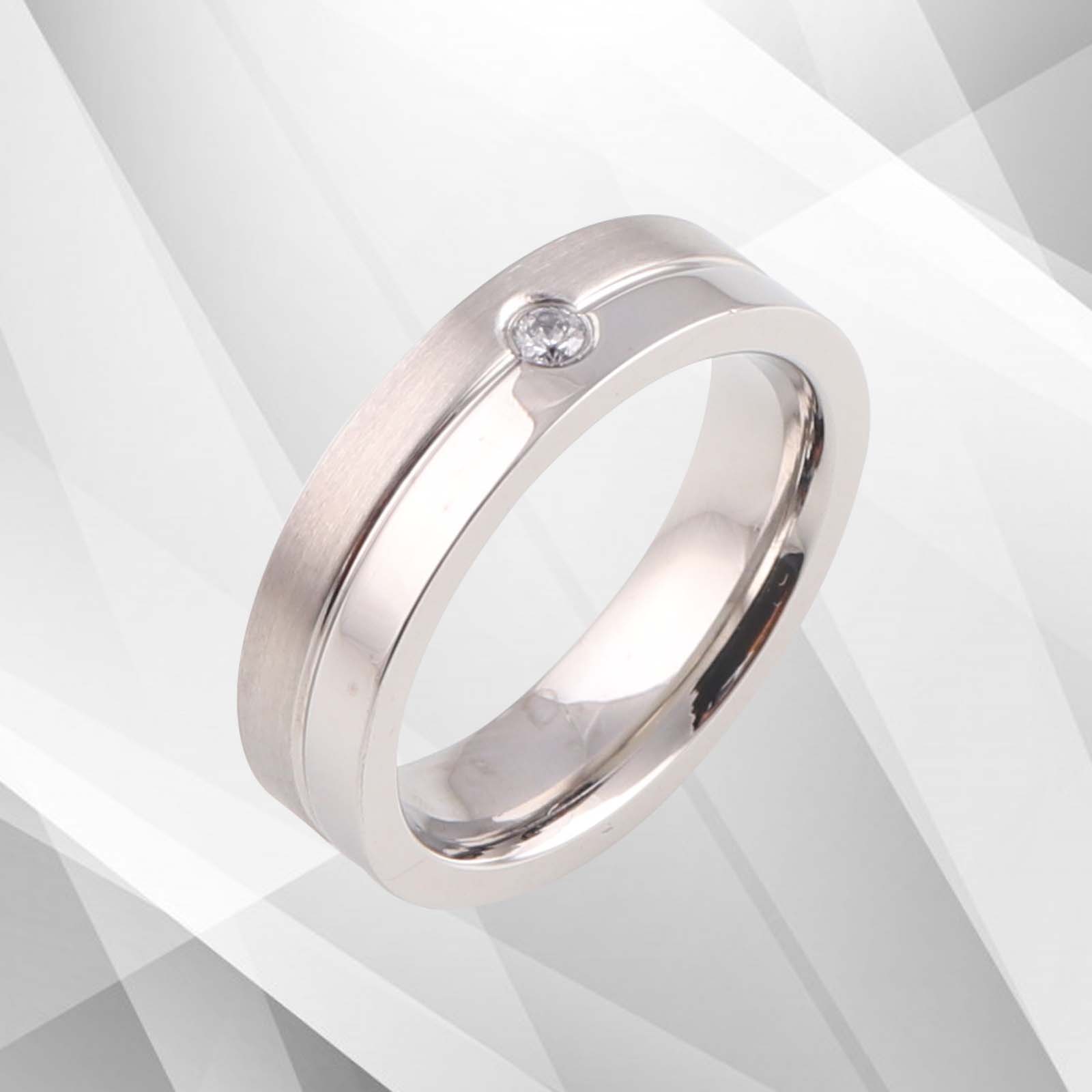 18Ct White Gold Over Engagement Band Ring featuring a 0.35Ct CZ Diamond, showcasing a brushed matte and sparkling titanium finish.