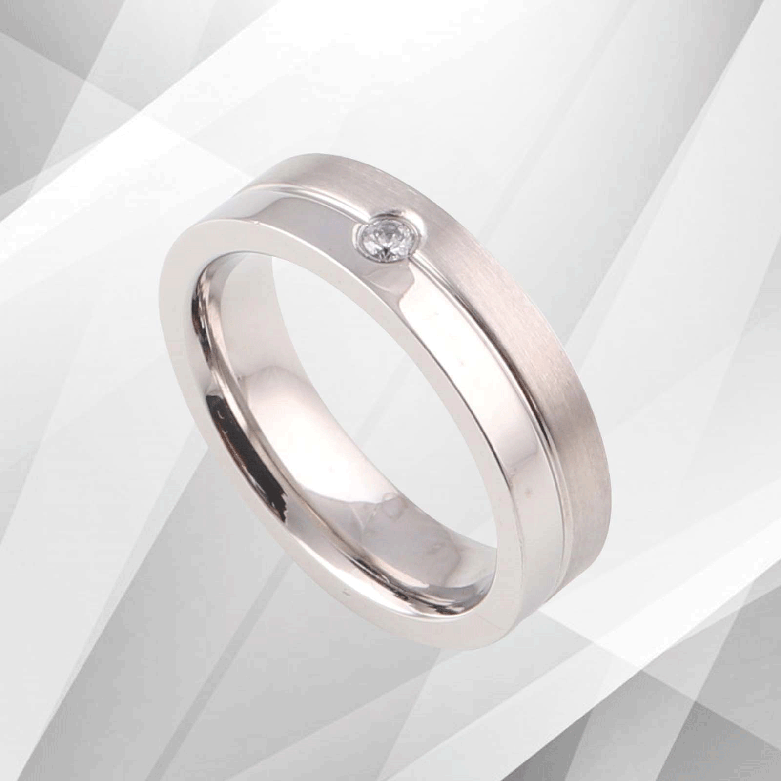 18Ct White Gold Over Engagement Band Ring featuring a 0.35Ct CZ Diamond, showcasing a brushed matte and sparkling titanium finish.