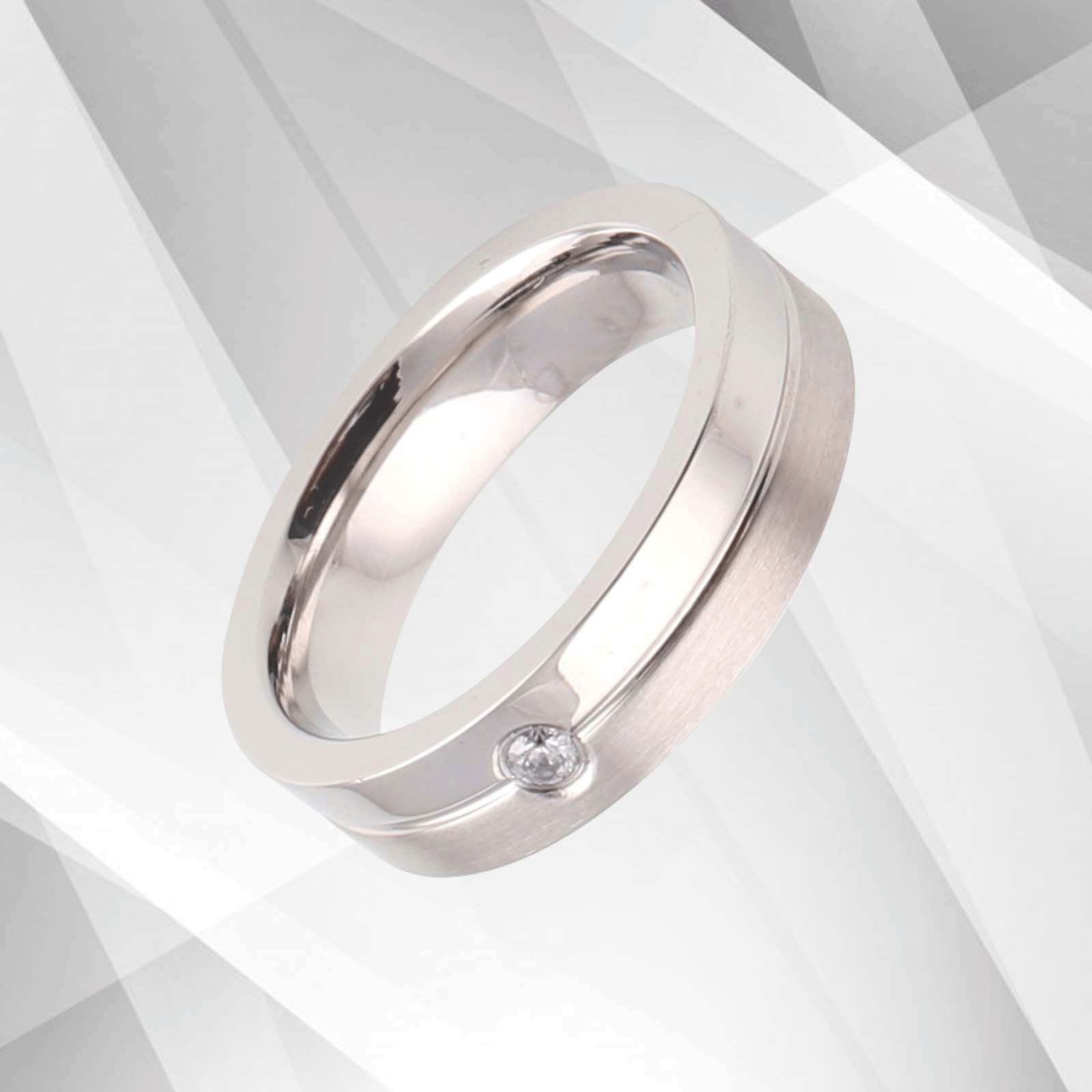 18Ct White Gold Over Engagement Band Ring featuring a 0.35Ct CZ Diamond, showcasing a brushed matte and sparkling titanium finish.