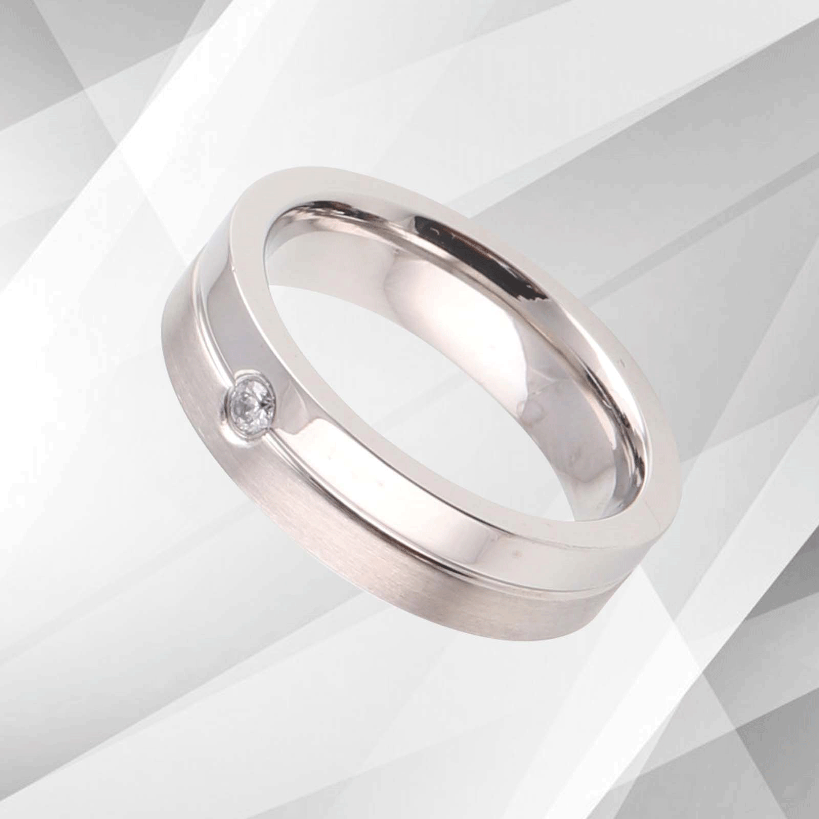 18Ct White Gold Over Engagement Band Ring featuring a 0.35Ct CZ Diamond, showcasing a brushed matte and sparkling titanium finish.