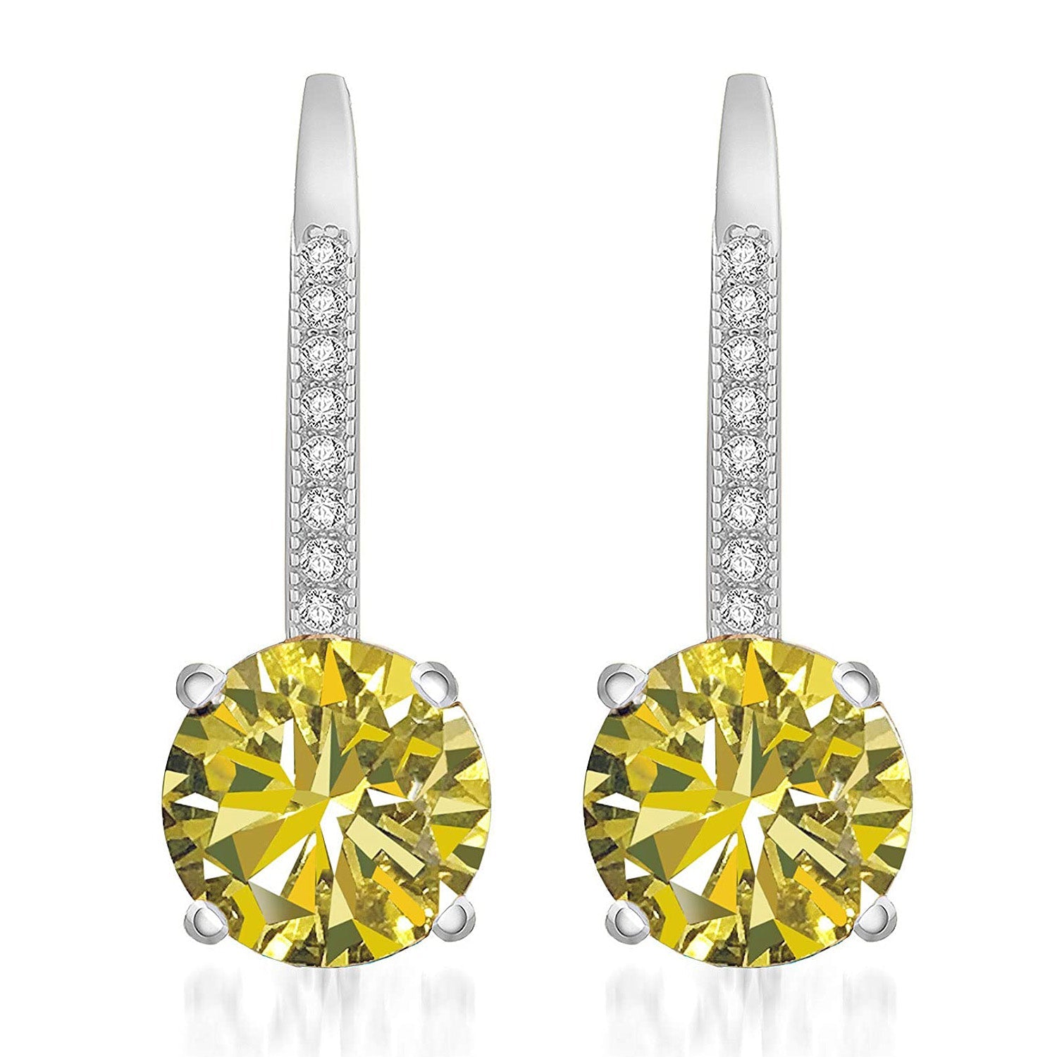 Elegant 18K Gold Plated drop earrings featuring 1.75 Cttw genuine white topaz in a classic 4 prong design with leverback closure.