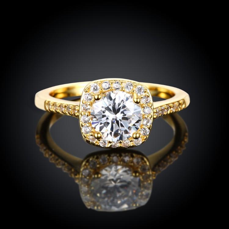 Elegant 18K Gold-Plated Halo Ring featuring 29 Austrian Elements crystals, showcasing a luxurious design.