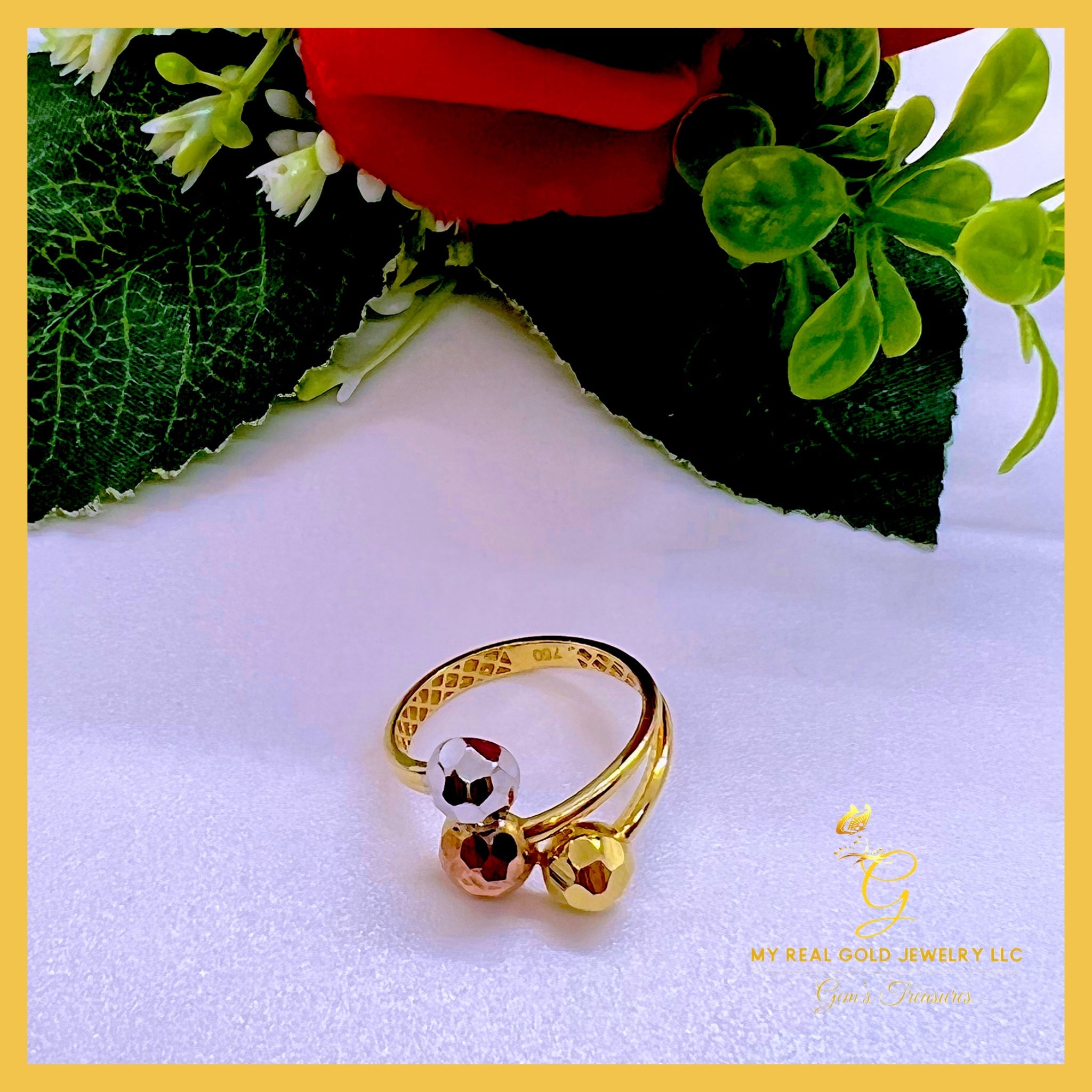 Elegant 18K real gold ring size 6, showcasing its solid yellow gold design and 750/K18 stamp for authenticity.