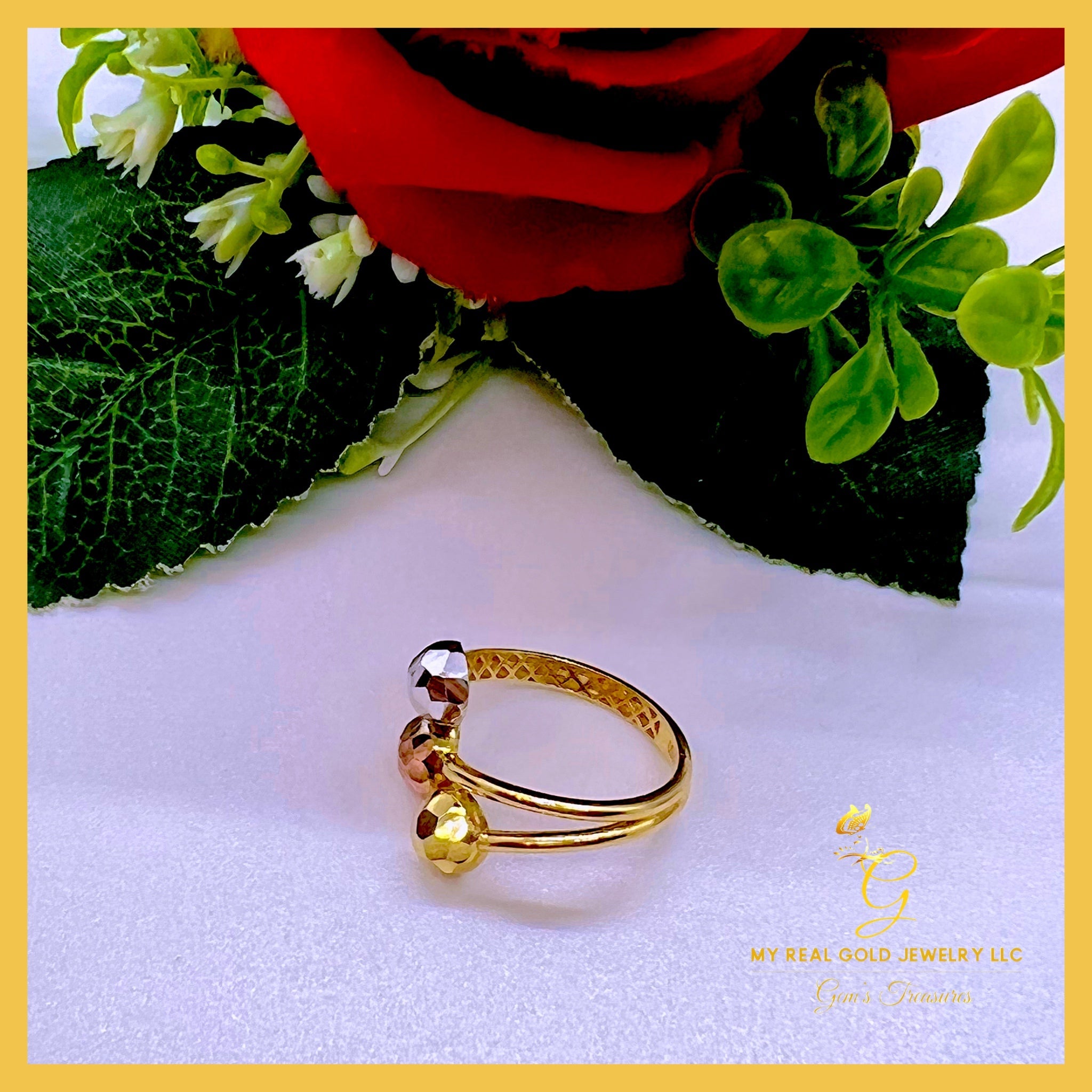 Elegant 18K real gold ring size 6, showcasing its solid yellow gold design and 750/K18 stamp for authenticity.