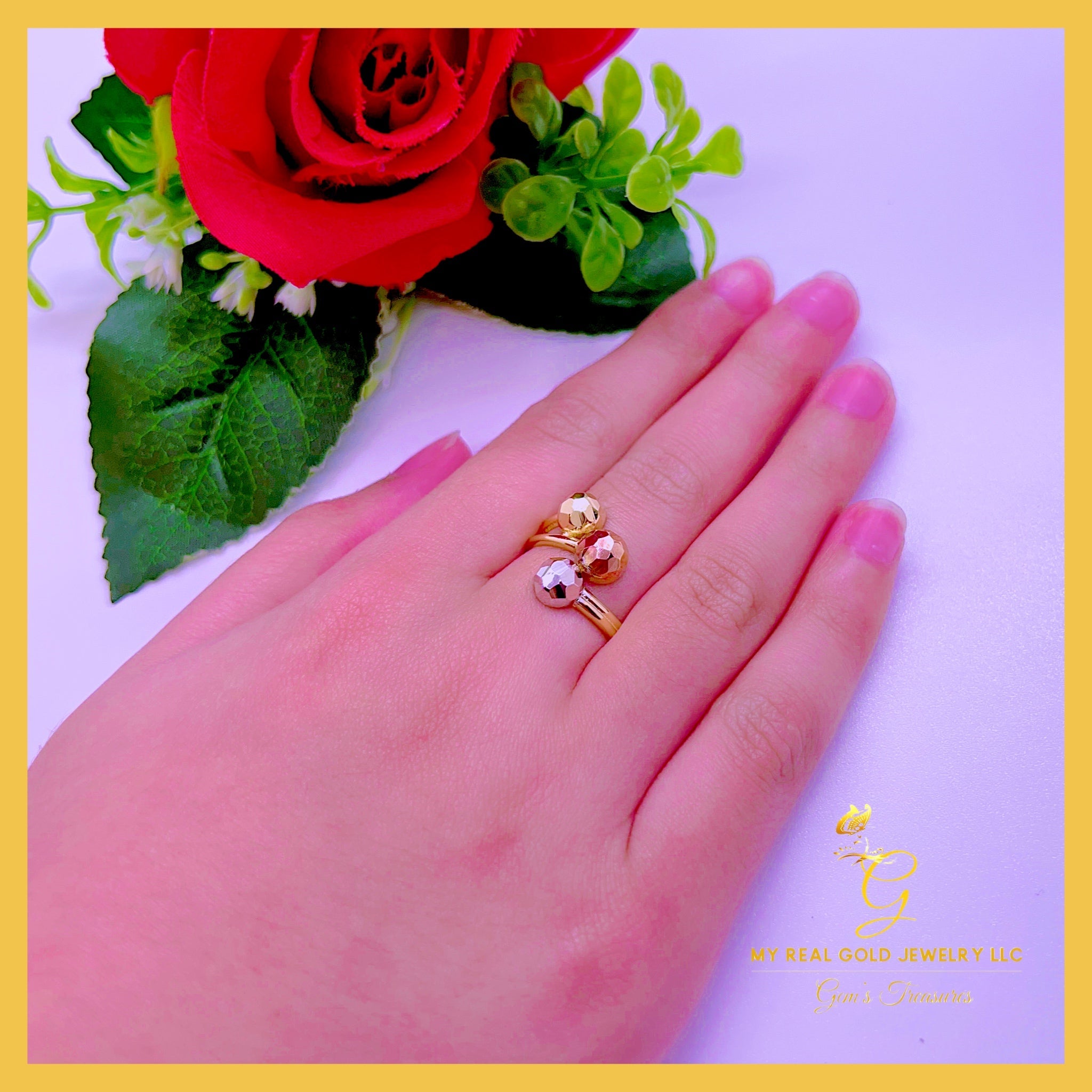 Elegant 18K real gold ring size 6, showcasing its solid yellow gold design and 750/K18 stamp for authenticity.