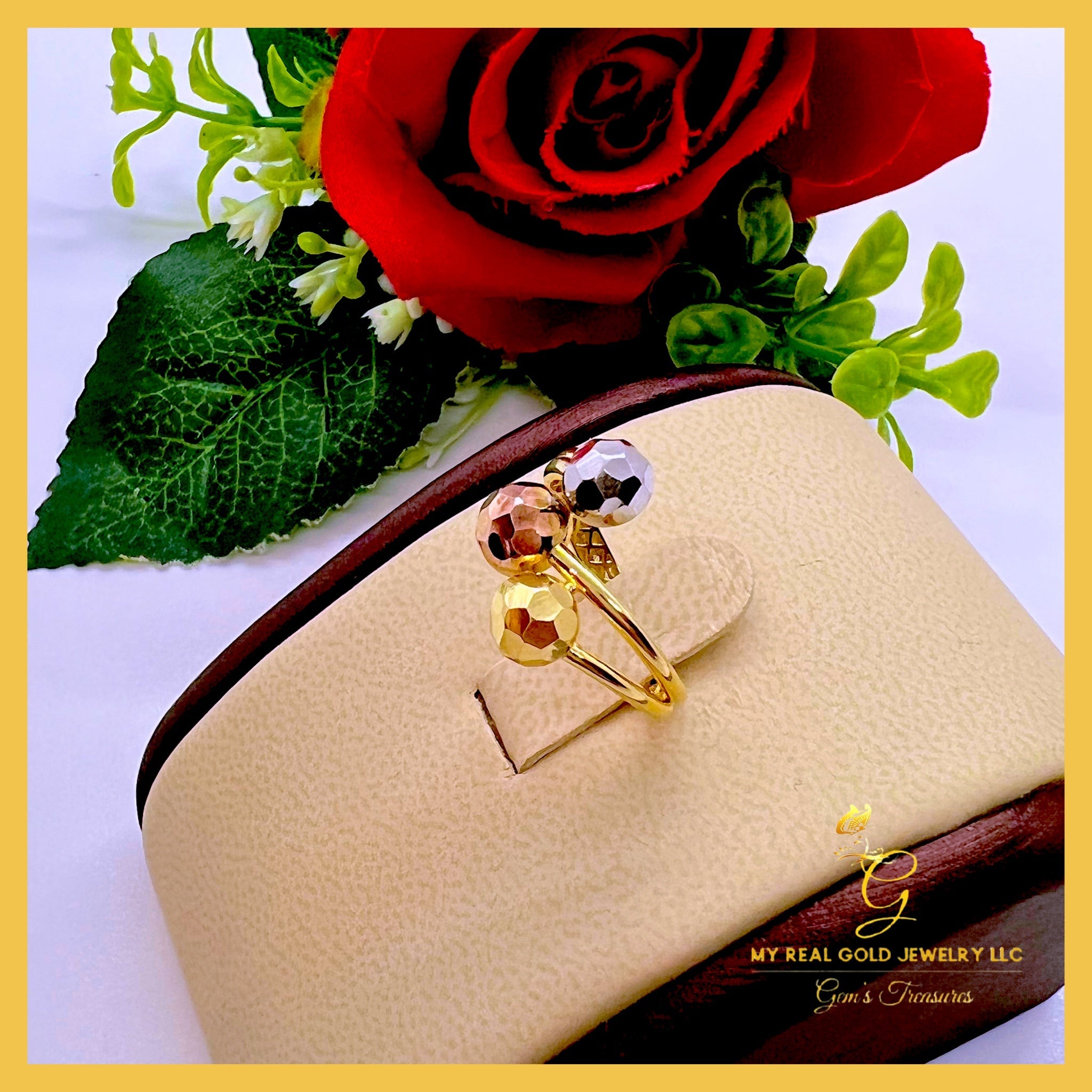 Elegant 18K real gold ring size 6, showcasing its solid yellow gold design and 750/K18 stamp for authenticity.