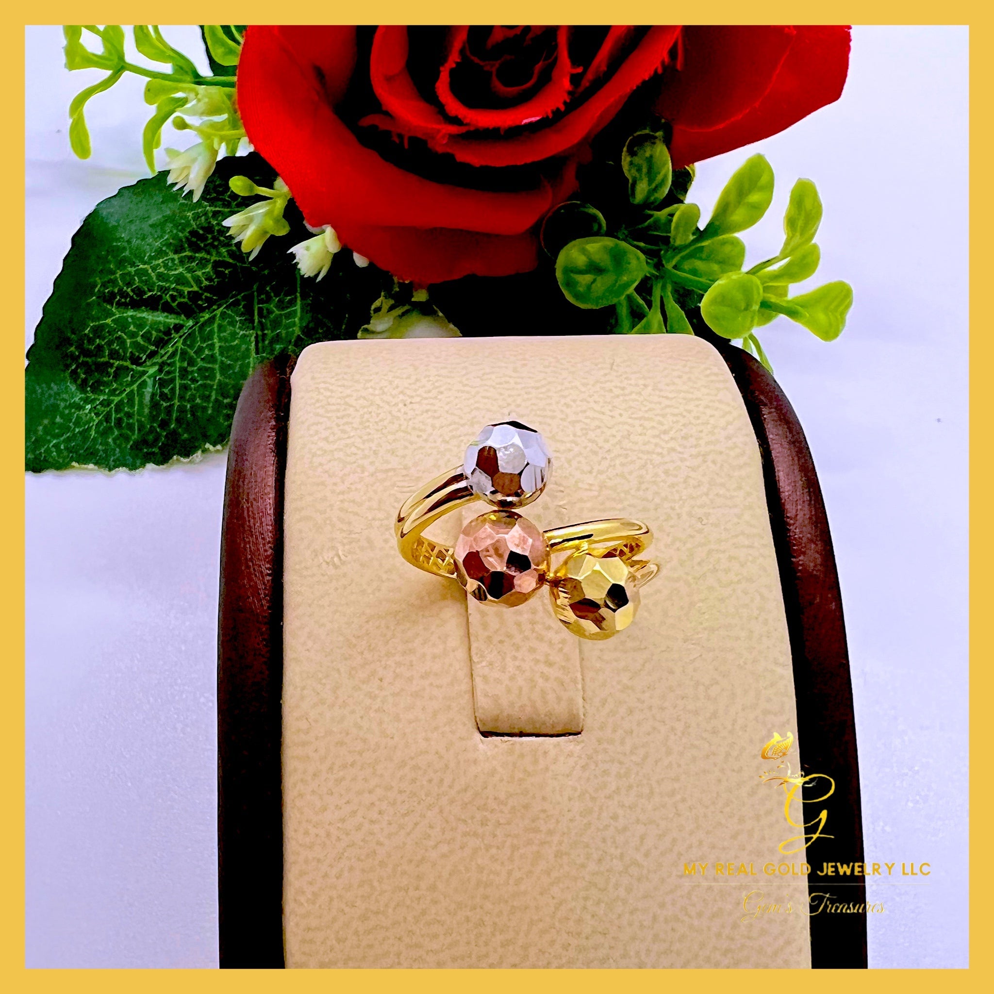 Elegant 18K real gold ring size 6, showcasing its solid yellow gold design and 750/K18 stamp for authenticity.