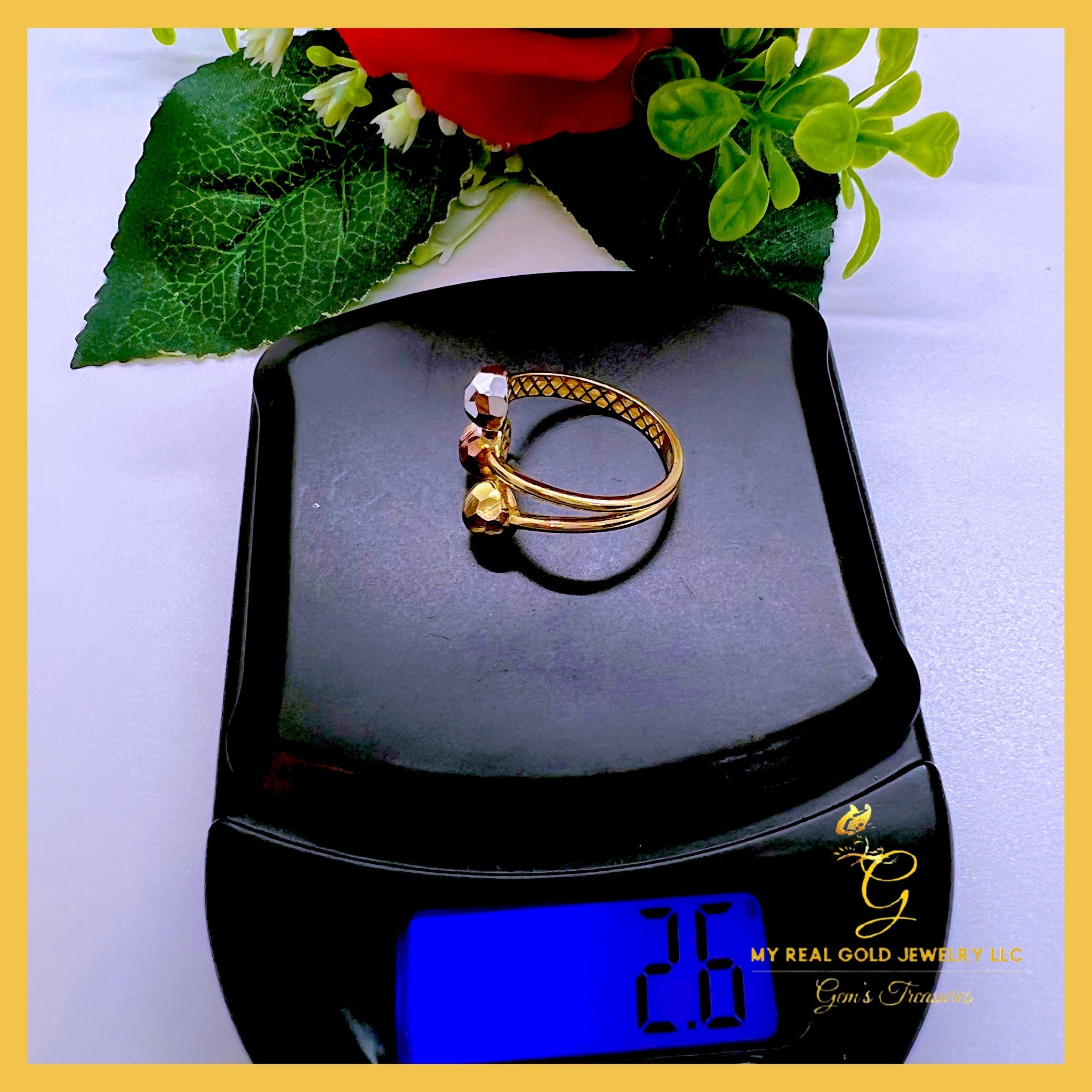 Elegant 18K real gold ring size 6, showcasing its solid yellow gold design and 750/K18 stamp for authenticity.