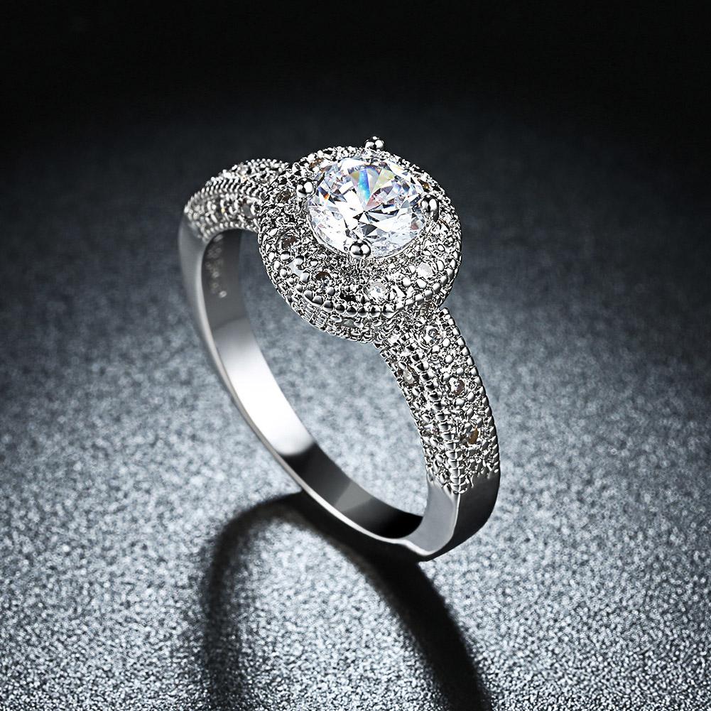 Elegant 1.90 CTTW Single Crystal Multi Pav'e Engagement Ring Set in 18K White Gold, showcasing its brilliant crystal and luxurious design.