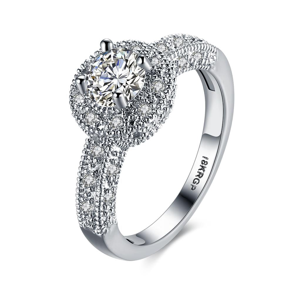 Elegant 1.90 CTTW Single Crystal Multi-Pav'e Engagement Ring Set in 18K White Gold, featuring a brilliant white crystal centerpiece.