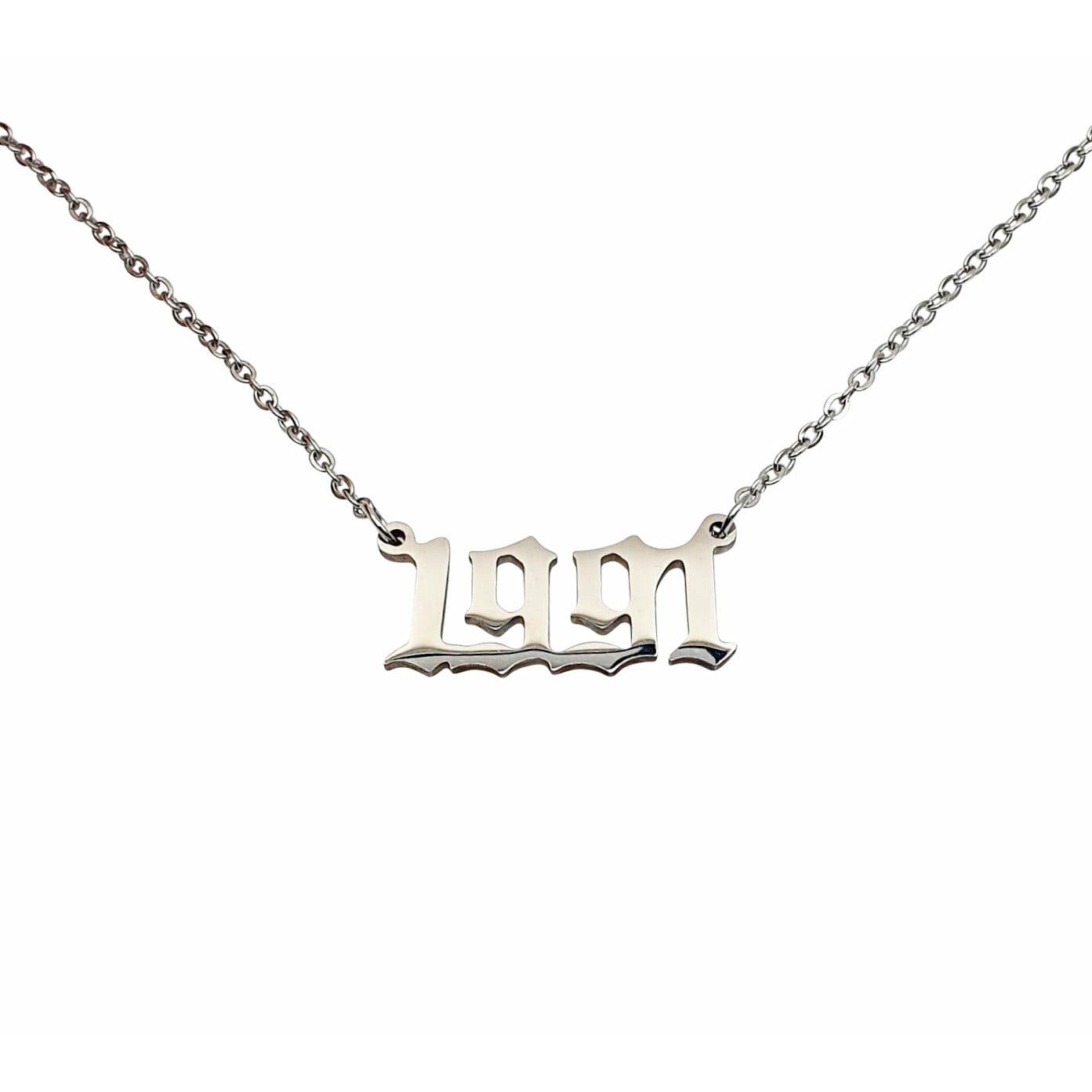 A stylish 1991 Year Necklace made of tarnish-free stainless steel, available in gold and silver finishes, featuring a 2cm pendant on an 18-inch chain.