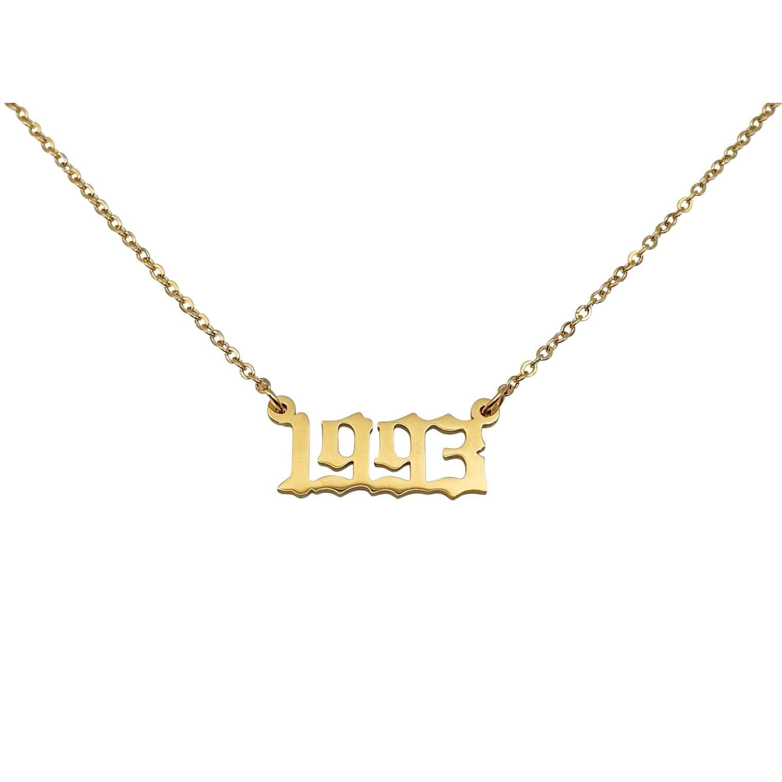 A stylish 1993 Year Necklace made of tarnish-free stainless steel, available in gold and silver finishes.