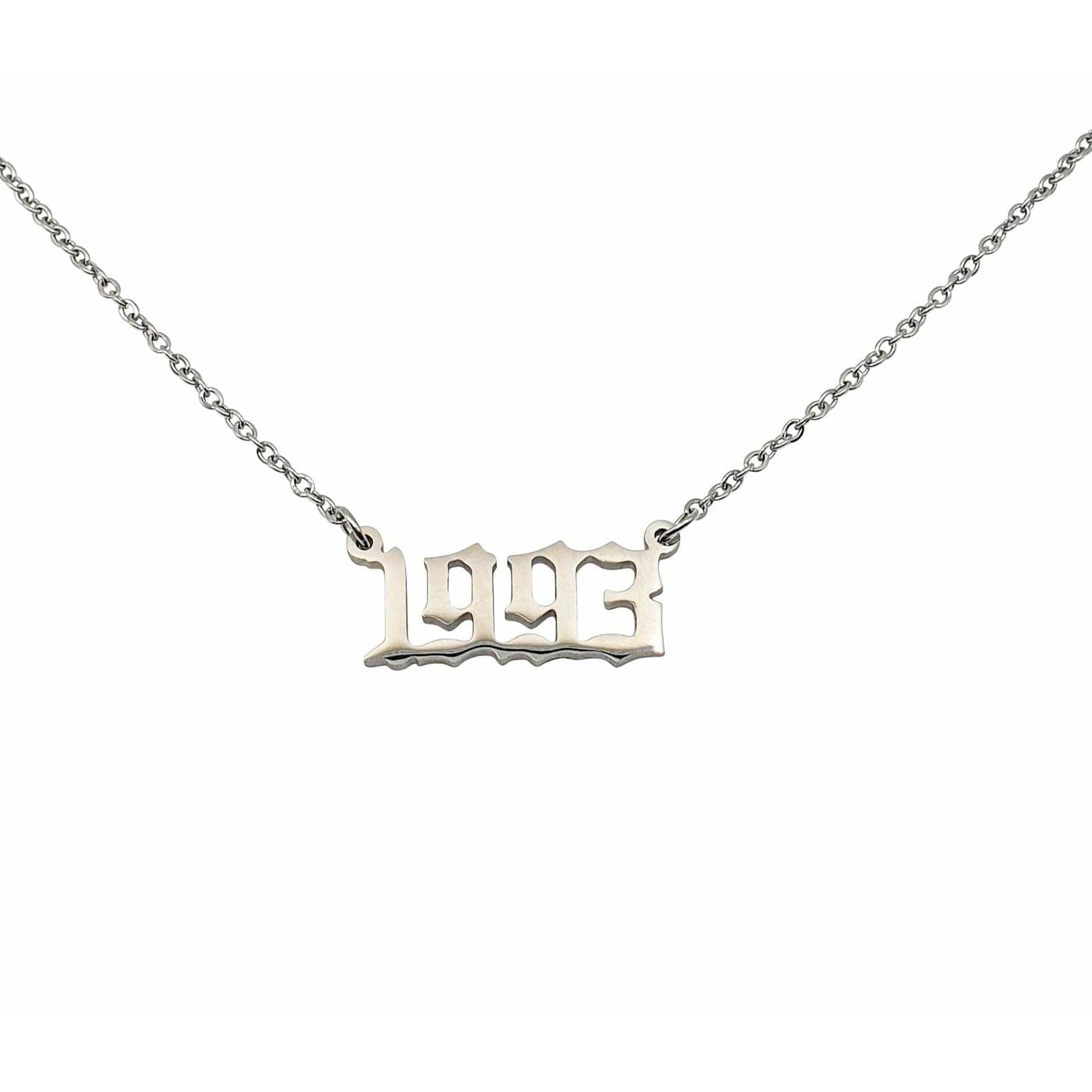 A stylish 1993 Year Necklace made of tarnish-free stainless steel, available in gold and silver finishes.