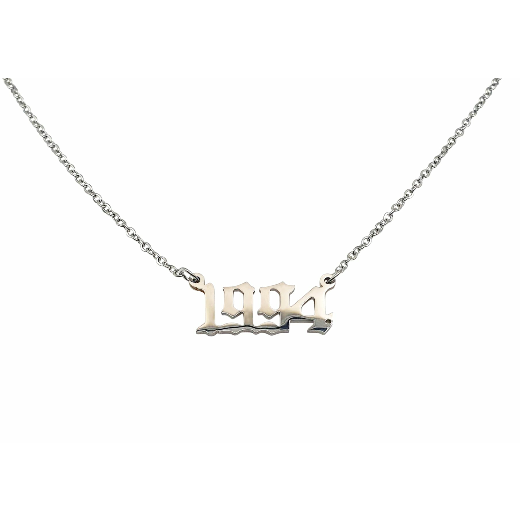 A stylish 1994 Year Necklace made of tarnish-free stainless steel, available in gold and silver, featuring a bold 2cm pendant on an 18-inch chain.